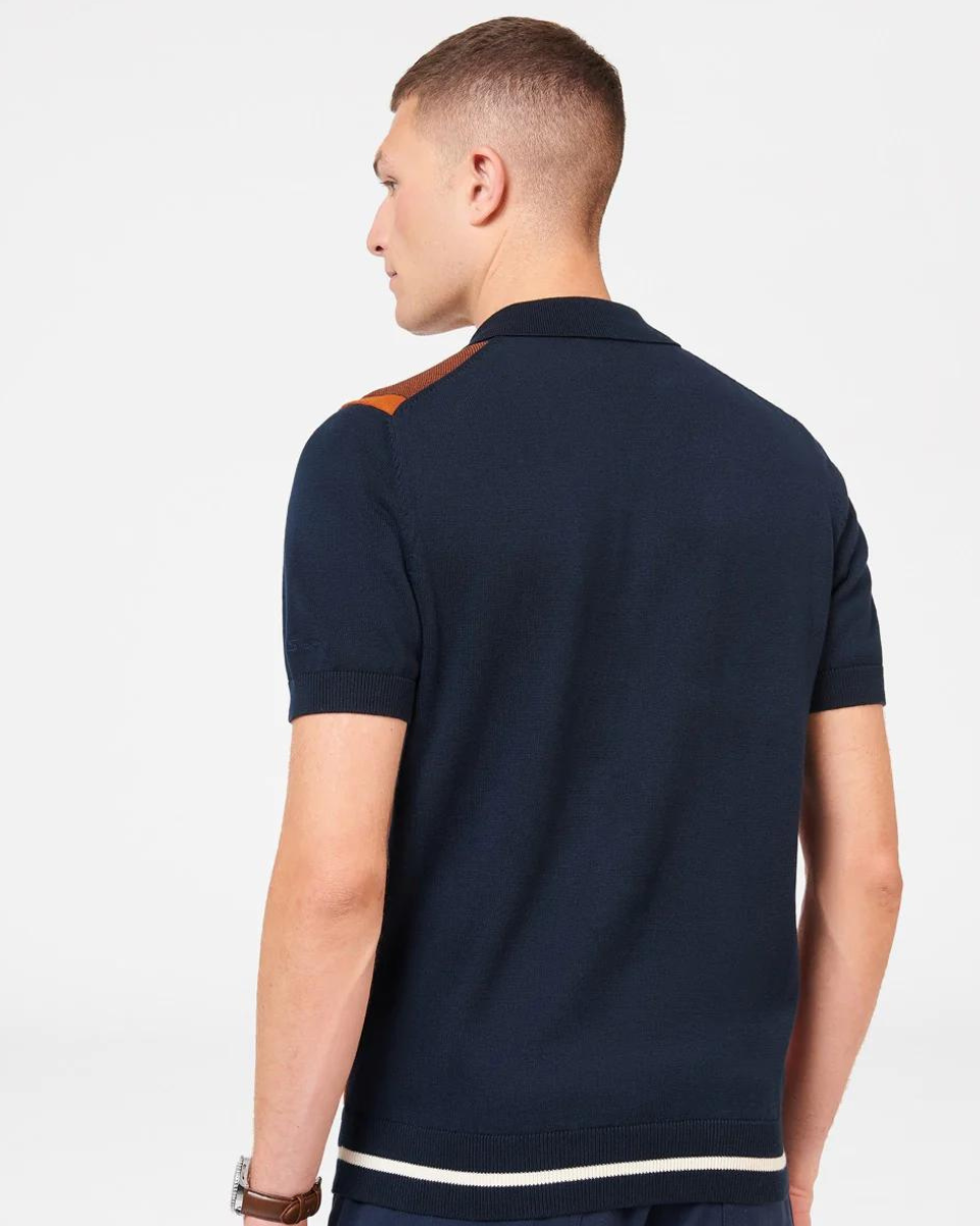 Ben Sherman Vertical Polo Knit - Dark Navy