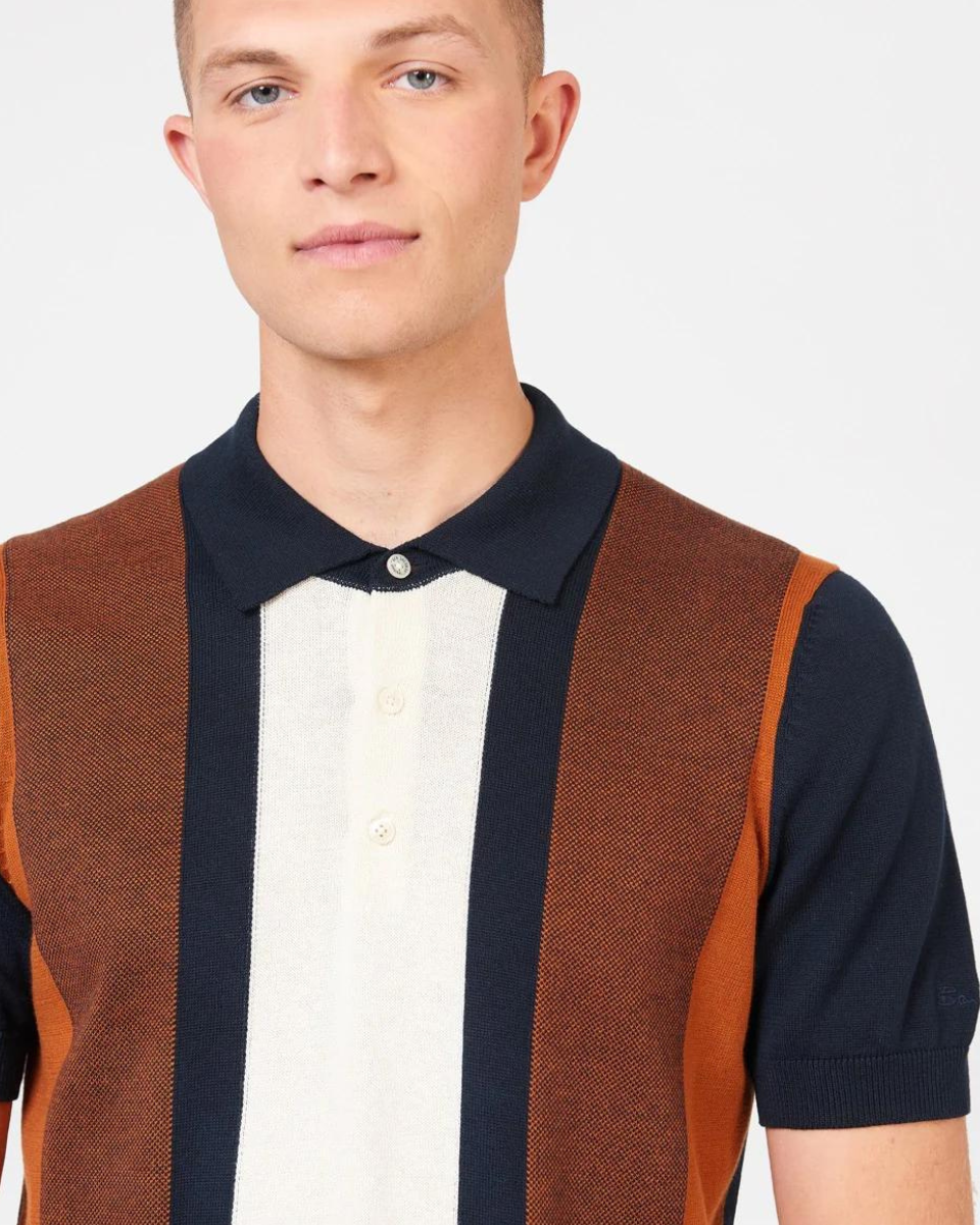 Ben Sherman Vertical Polo Knit - Dark Navy