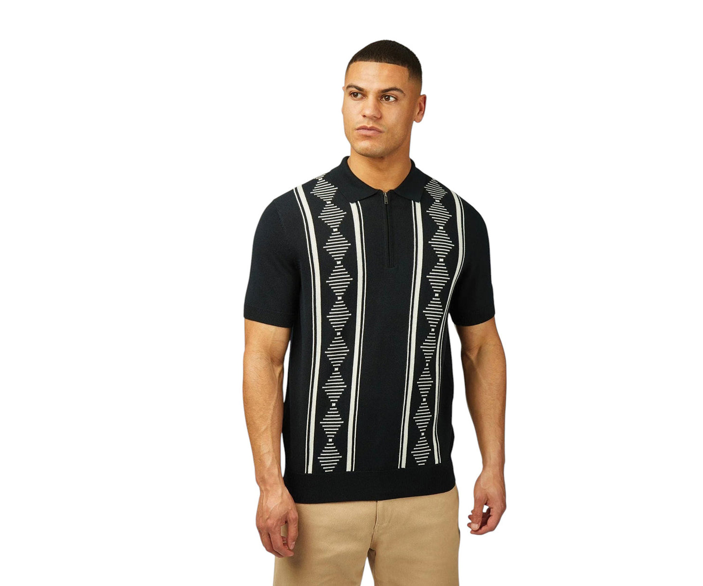 Ben Sherman Argyle Jacquard Polo - Black