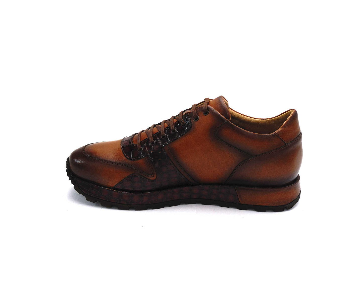 Dirami Crocodile And Nappa Leather Sneaker - Cognac
