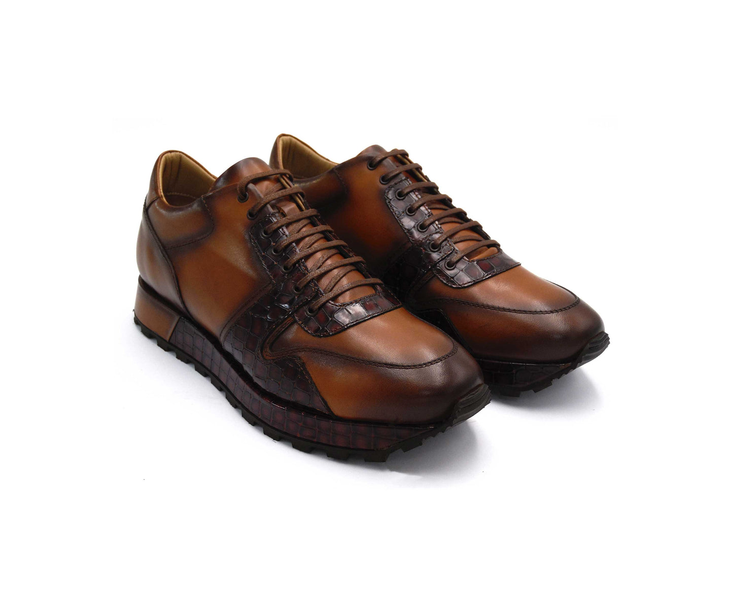 Dirami Crocodile And Nappa Leather Sneaker - Cognac