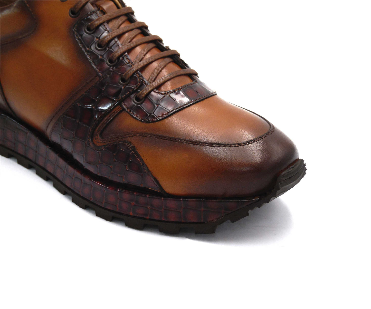 Dirami Crocodile And Nappa Leather Sneaker - Cognac