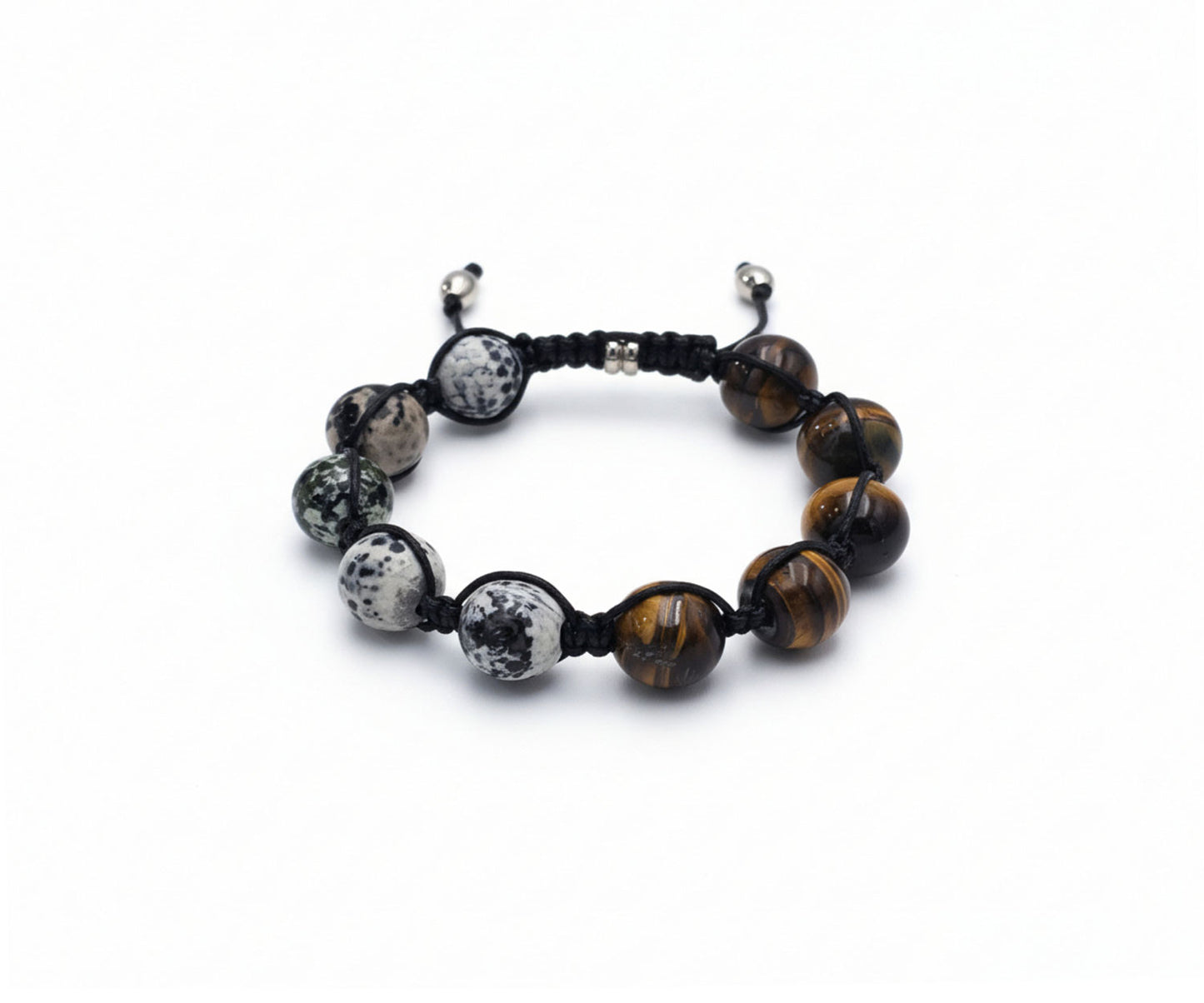Tiger's Eye & Green Obsidian Beaded Bracelet | Two-Tone Design