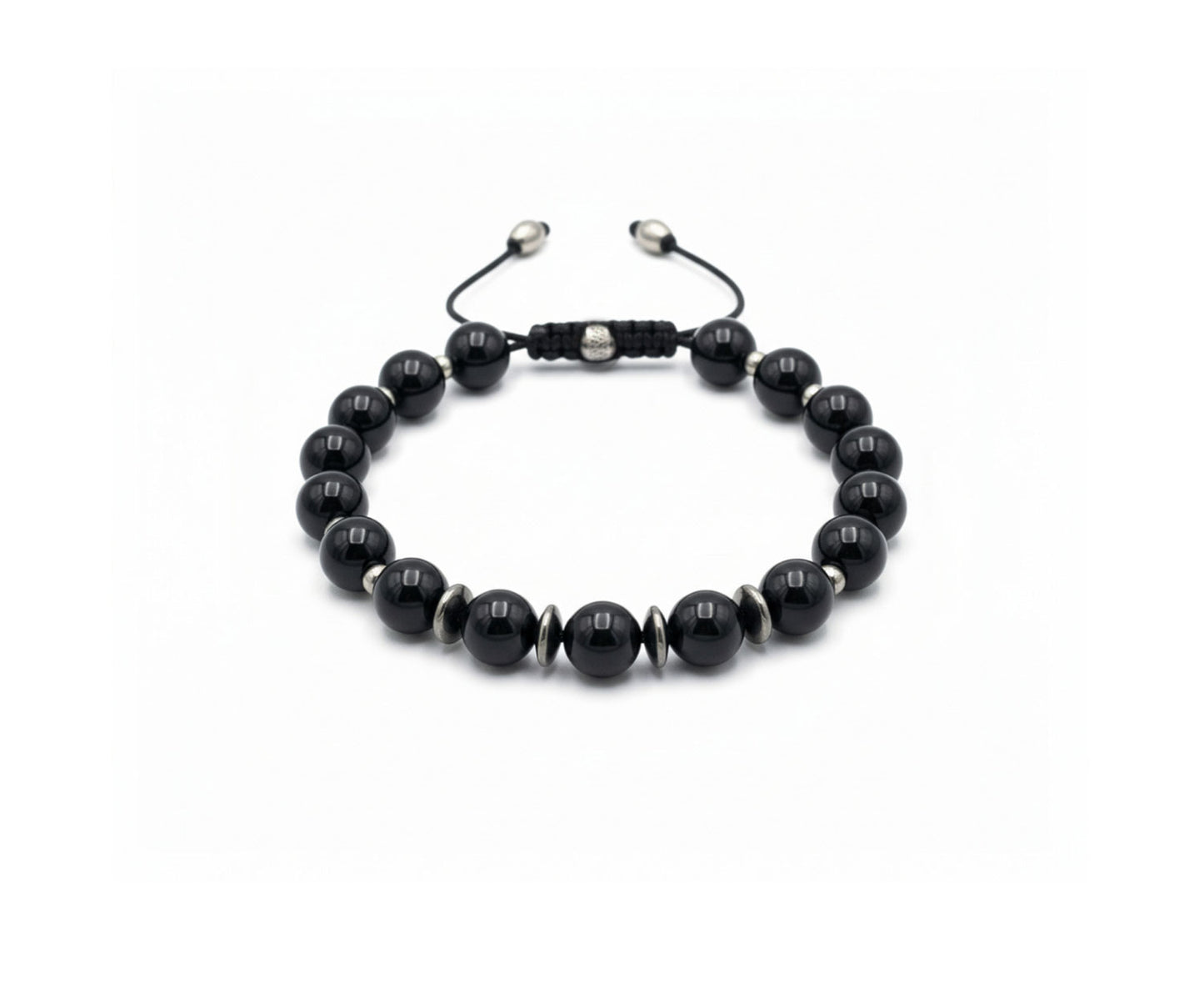 Black Onyx Beaded Bracelet | Hematite & Silver Accents