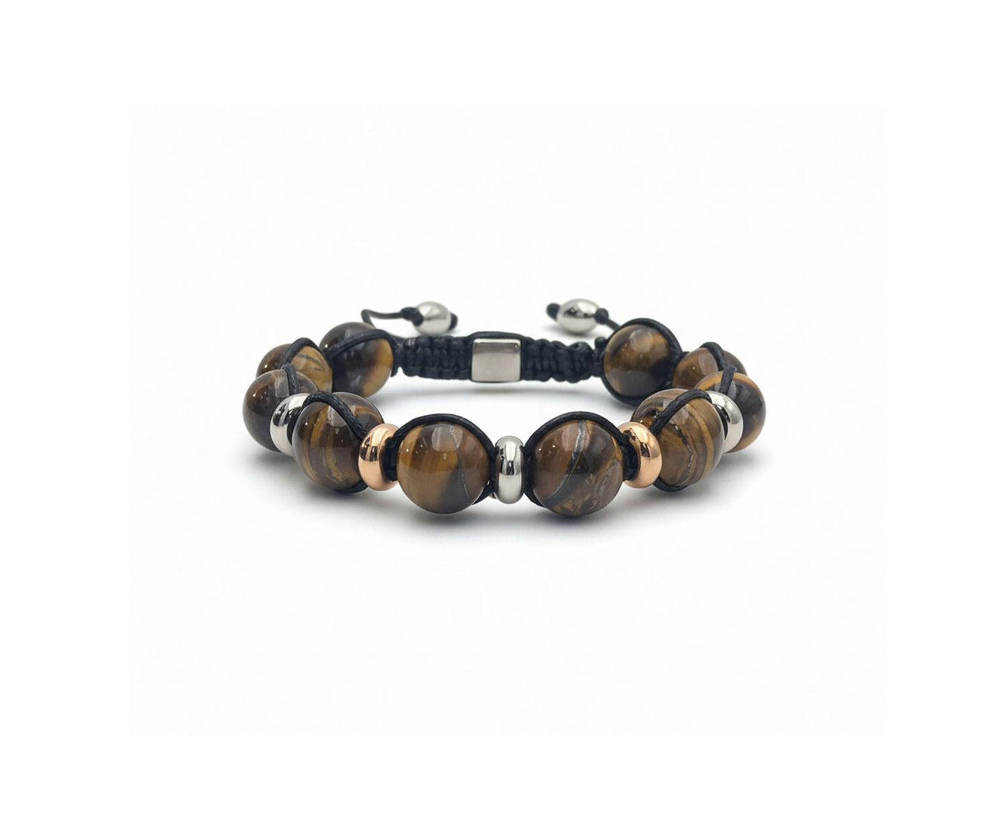 Brown Tiger's Eye Beaded Bracelet | Mixed Metal Accents