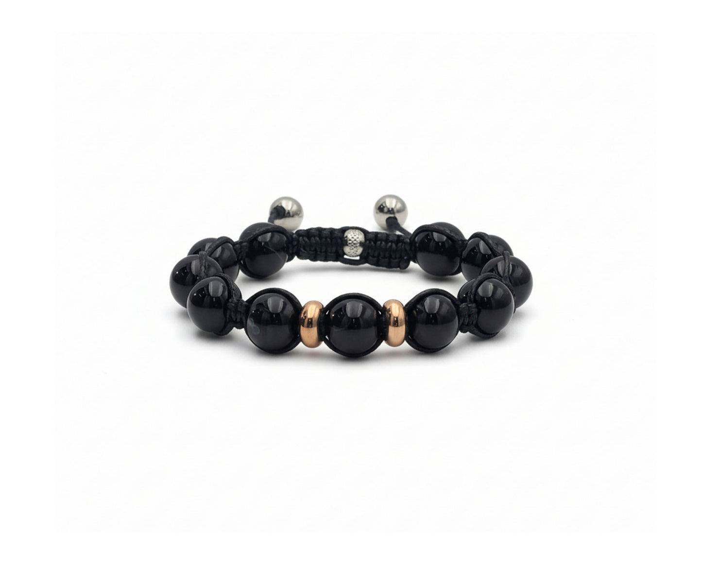 Black Agate Beaded Bracelet | Rose Gold Accents