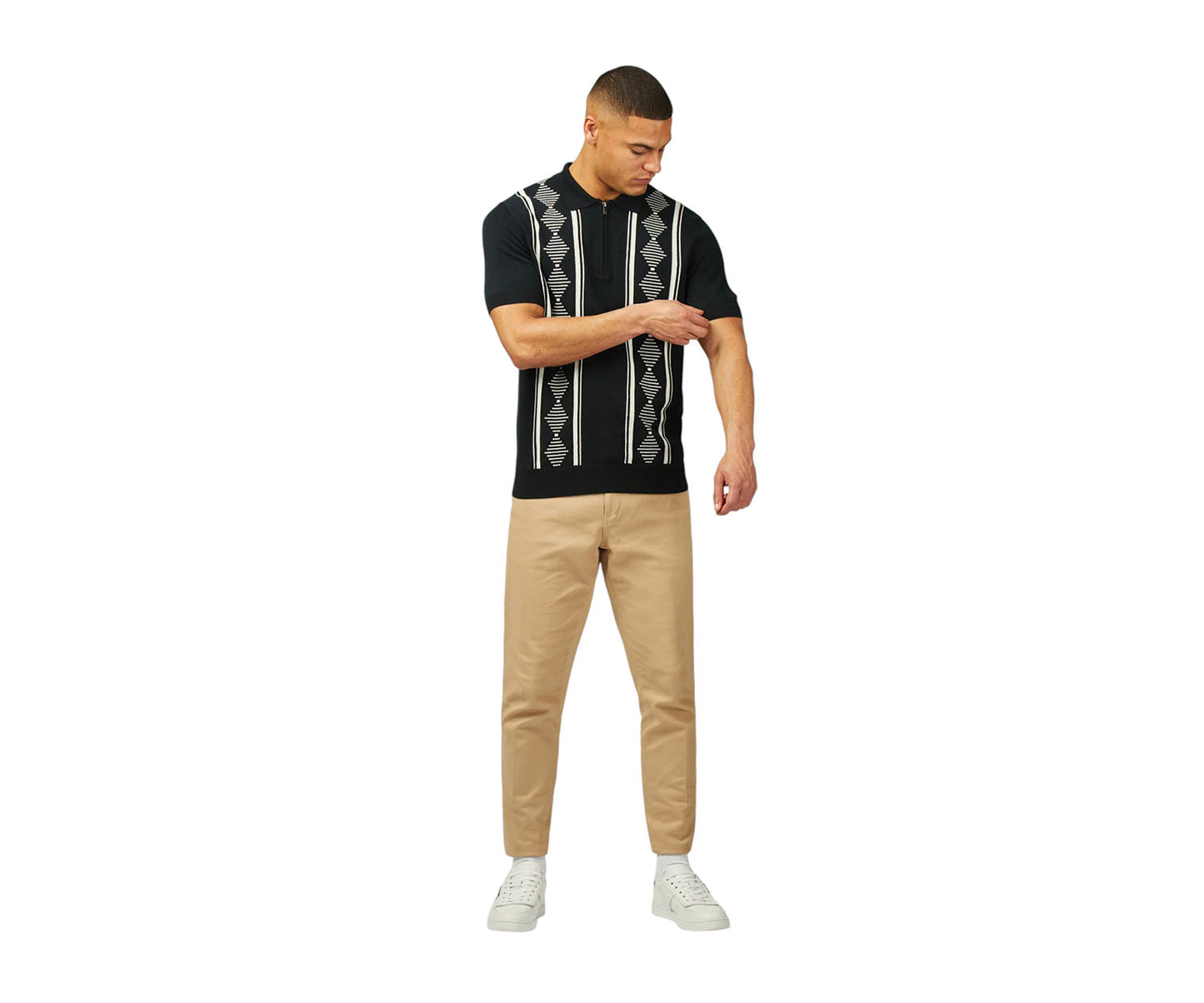 Ben Sherman Argyle Jacquard Polo - Black