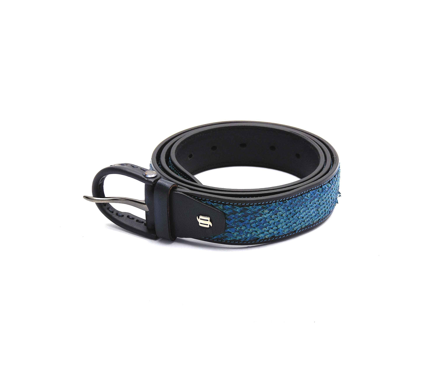 Stefano Corsini Navy And Aqua Marine Blue Snake Print Belt