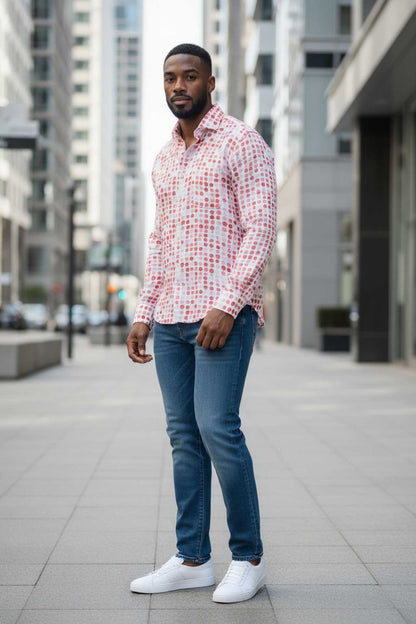 Rossini White and Rosa Dot Linen Shirt