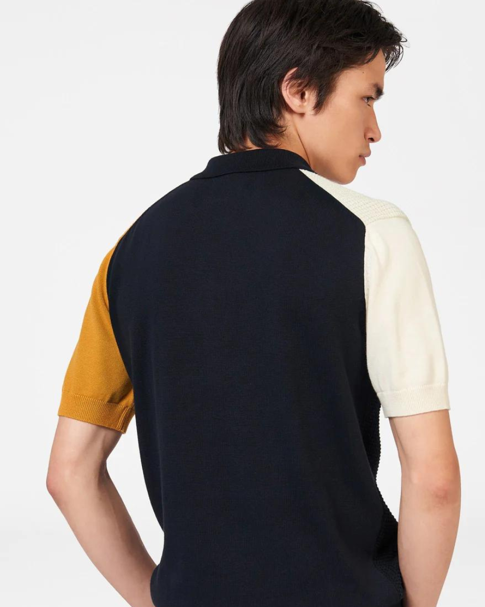 Ben Sherman Textured 3 Block Polo Knit - Dark Navy