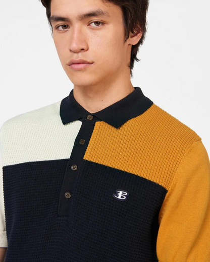 Ben Sherman Textured 3 Block Polo Knit - Dark Navy