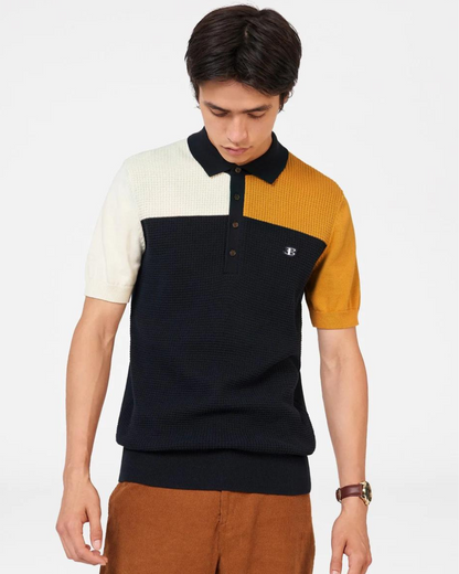 Ben Sherman Textured 3 Block Polo Knit - Dark Navy