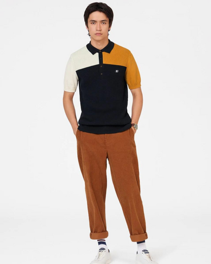 Ben Sherman Textured 3 Block Polo Knit - Dark Navy