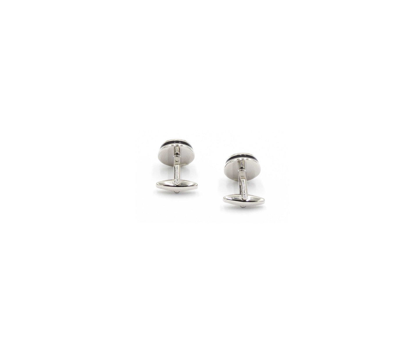 Round silver and black cufflink