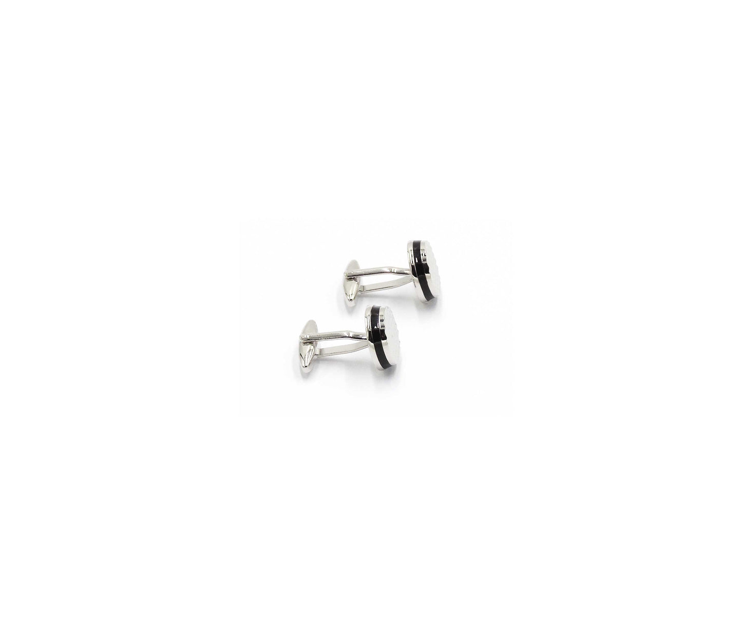 Round silver and black cufflink