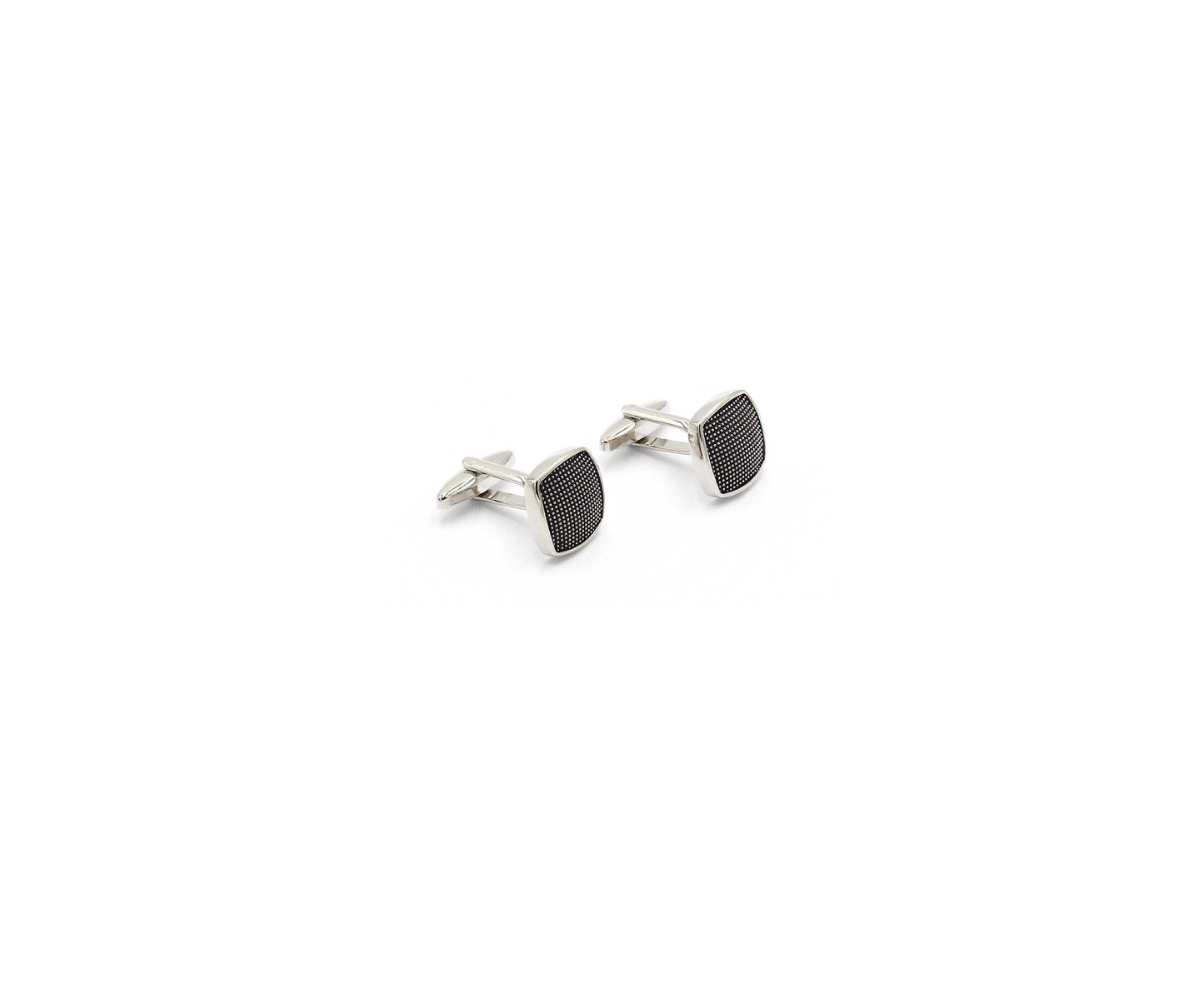 Square Silver And Black Grid Cufflink