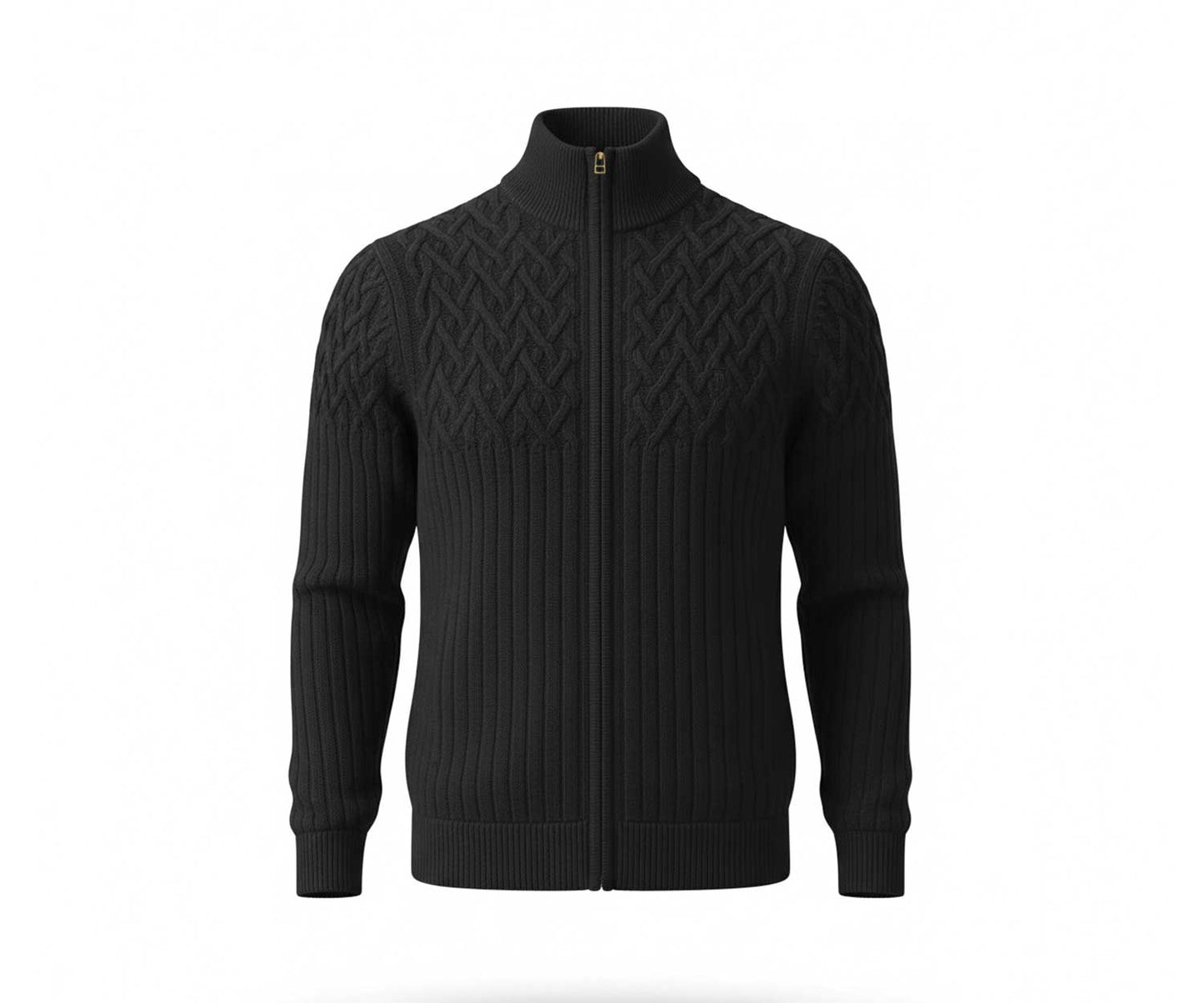Scozia Loro Piana Merino Cable Knit Full Zip – Black
