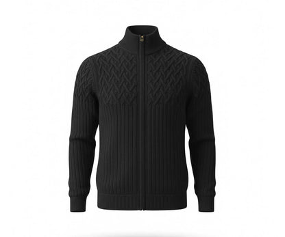 Scozia Loro Piana Merino Cable Knit Full Zip – Black