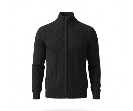 Scozia Loro Piana Merino Cable Knit Full Zip – Black