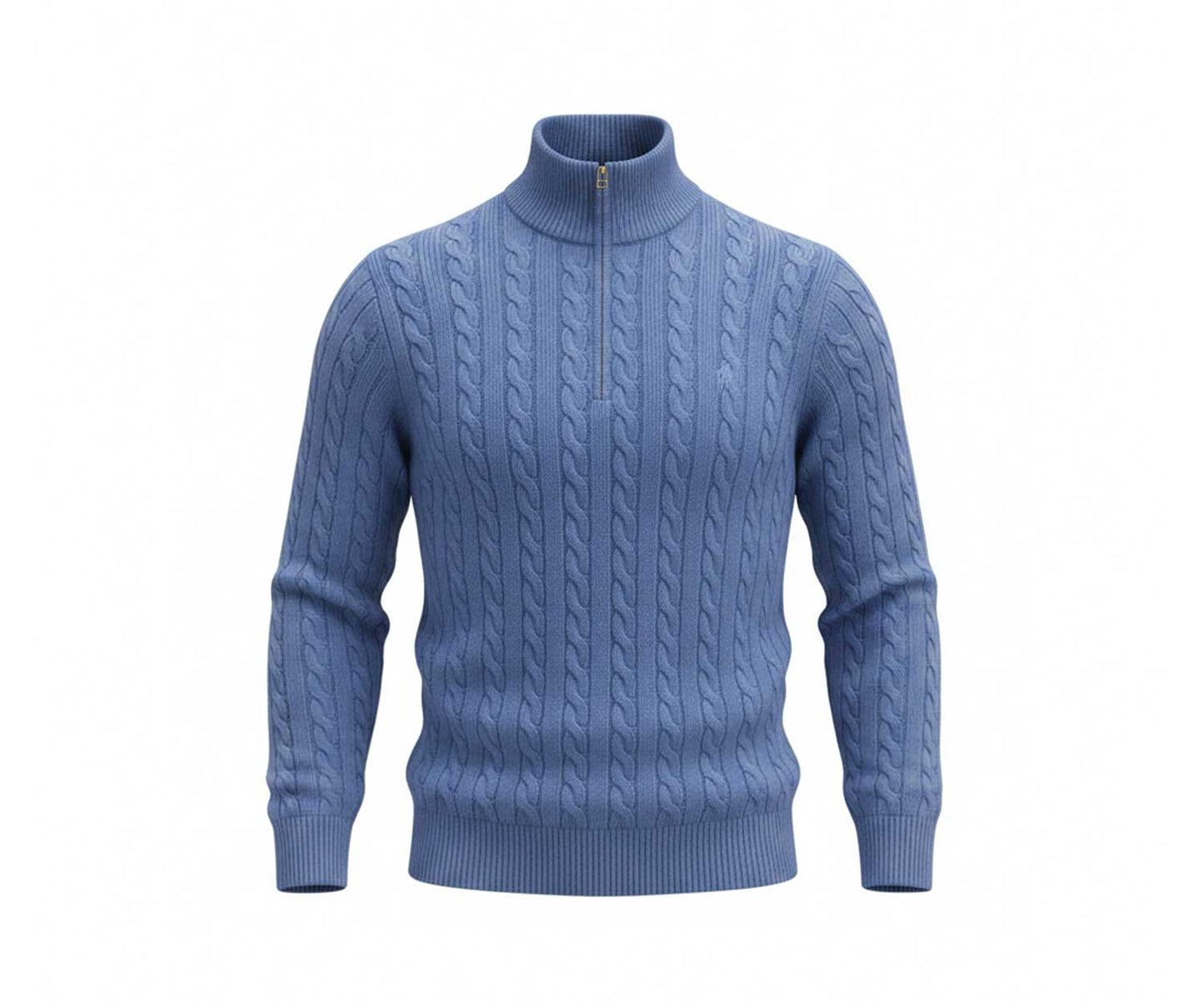 Scozia Loro Piana Merino Cable Knit Quarter Zip – Indigo