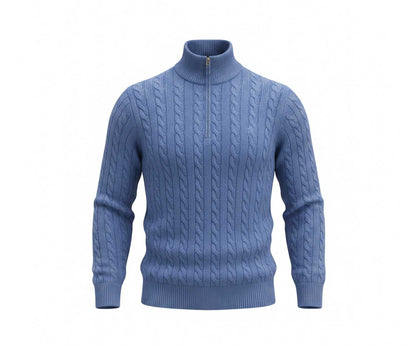 Scozia Loro Piana Merino Cable Knit Quarter Zip – Indigo