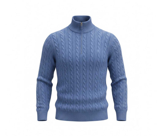 Scozia Loro Piana Merino Cable Knit Quarter Zip – Indigo