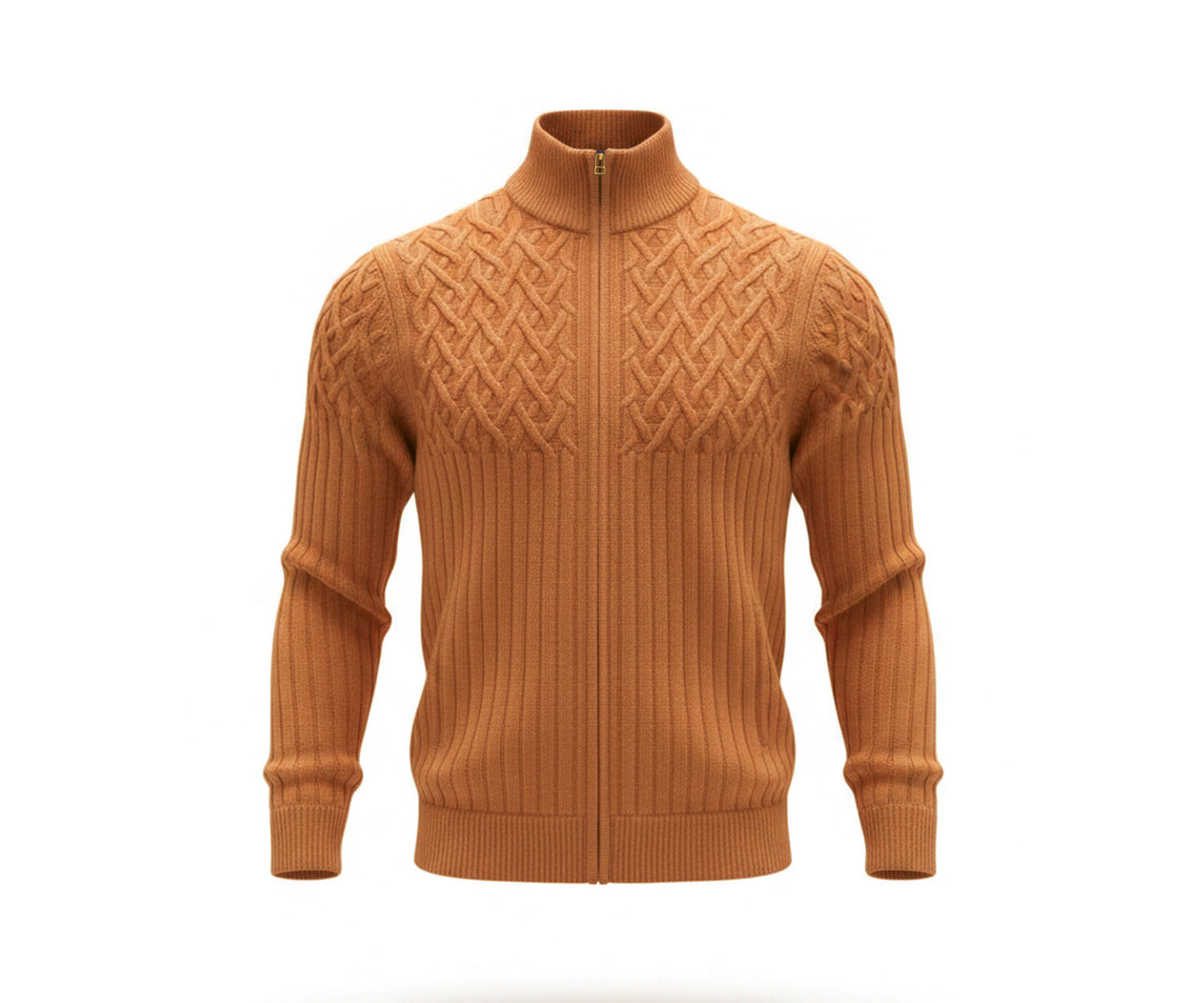 Scozia Loro Piana Merino Cable Knit Full Zip – Camel