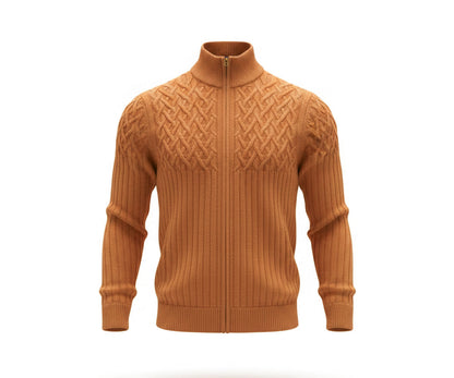 Scozia Loro Piana Merino Cable Knit Full Zip – Camel
