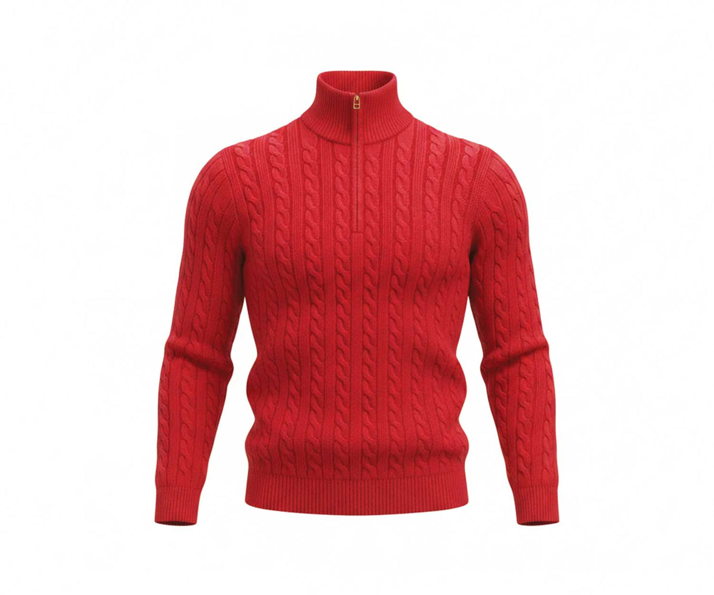 Scozia Loro Piana Merino Cable Knit Quarter Zip – Red