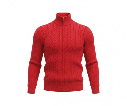 Scozia Loro Piana Merino Cable Knit Quarter Zip – Red