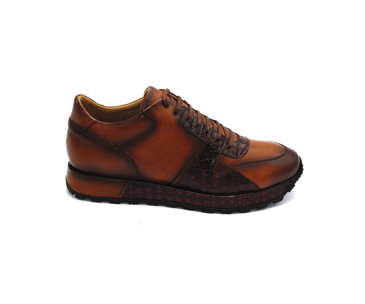 Dirami Crocodile And Nappa Leather Sneaker - Cognac