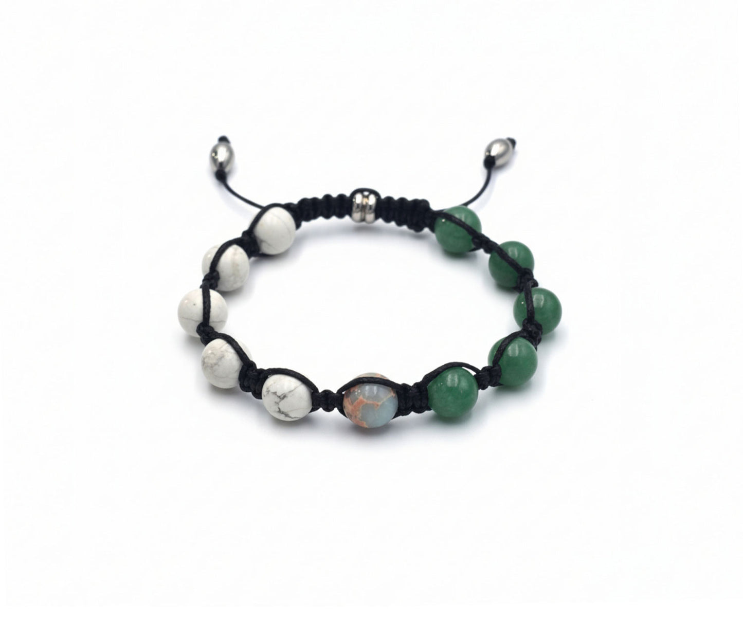 White Howlite & Green Aventurine Beaded Bracelet | Blue Azurite Accents