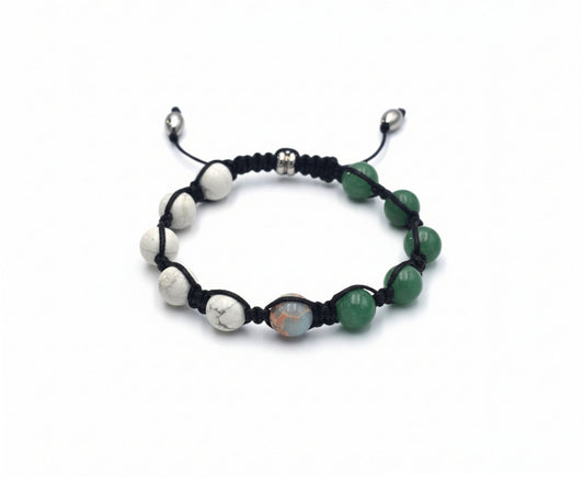 White Howlite & Green Aventurine Beaded Bracelet | Blue Azurite Accents
