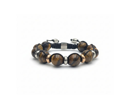 Brown Tiger's Eye Beaded Bracelet | Mixed Metal Accents