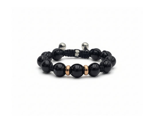 Black Agate Beaded Bracelet | Rose Gold Accents