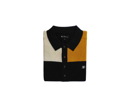 Ben Sherman Textured 3 Block Polo Knit - Dark Navy