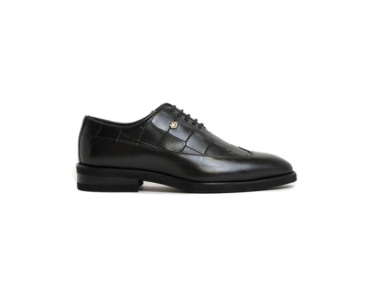 Crockett & Jones Frederico Croc And Plain Nappa - Black